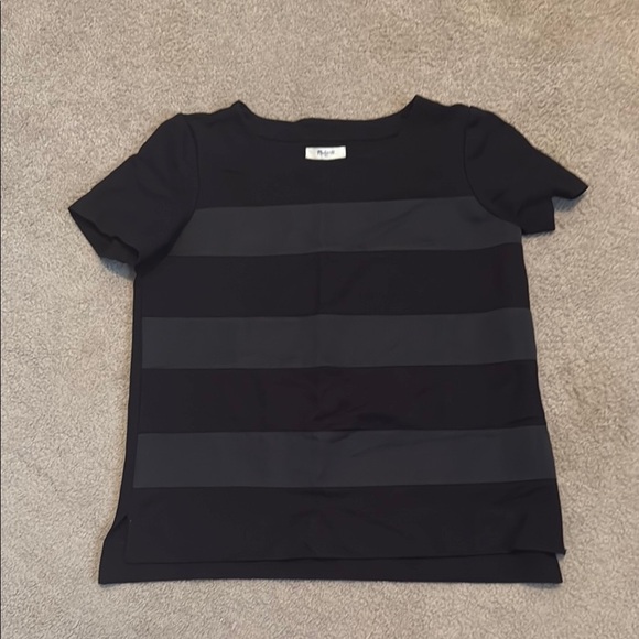 Madewell Black Short Sleeve Top with Black on Black Stripes - Picture 1 of 5